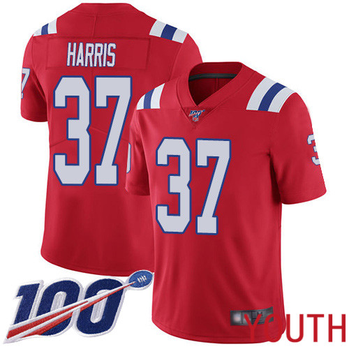 New England Patriots Football #37 100th Season Limited Red Youth Damien Harris Alternate NFL Jersey